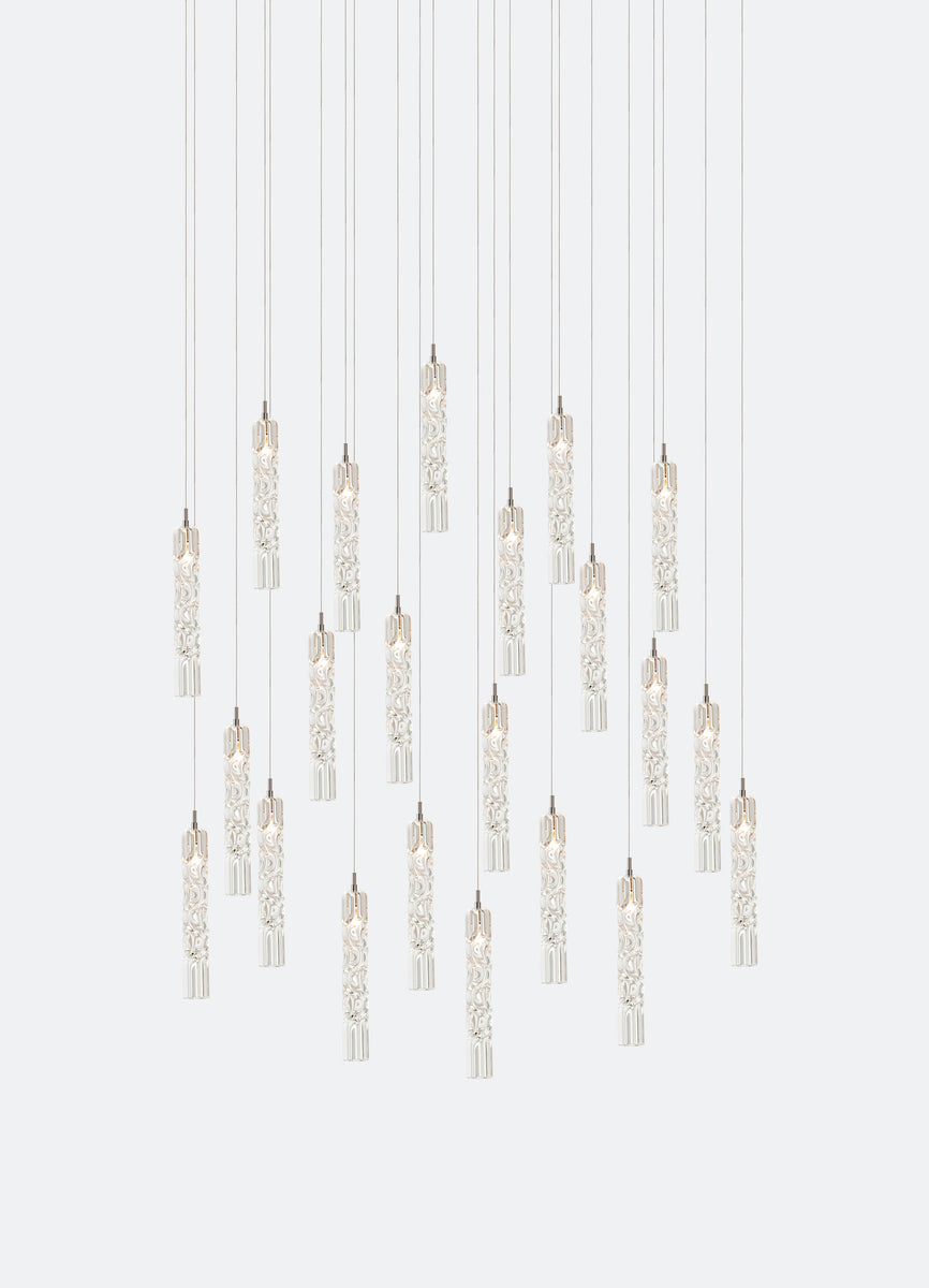 フロー/flow wx 159 & グラッシー/GLASSY 2点セット Twist 22 — 22-Light Hand-Blown Glass Chandelier – Shakúff